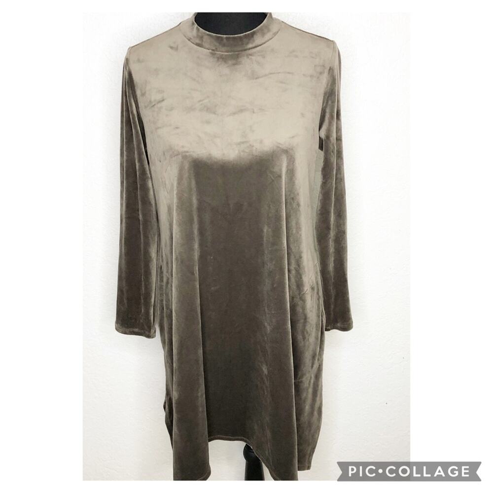 J Jill Pure Jill mocha taupe velvet velour long sleeve dress size PM NWT